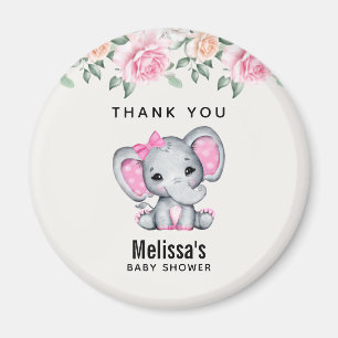 Cute Pink Baby Elephant and Roses Border Thank You Magnet