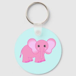 Cute Pink Baby Elephant Key Ring