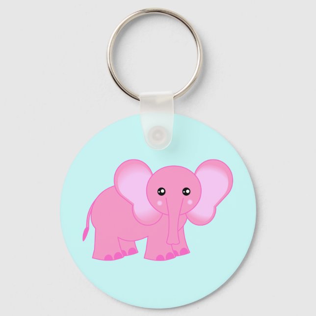 Cute Pink Baby Elephant Key Ring (Front)