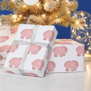 Cute Pink Baby Elephant Pattern White Wrapping Paper
