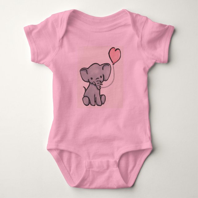 Cute Pink Baby Elephant Romper Baby Bodysuit (Front)