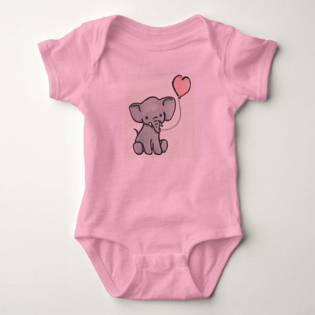 Cute Pink Baby Elephant Romper Bodysuit (Front)