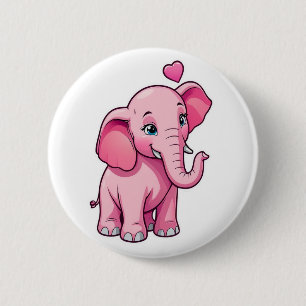 Cute Pink Baby Elephant With Love 6 Cm Round Badge