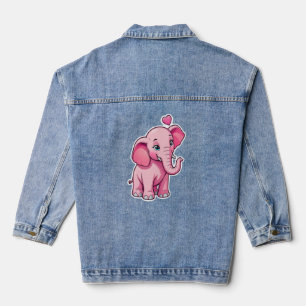 Cute Pink Baby Elephant With Love Denim Jacket