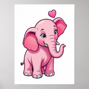 Cute Pink Baby Elephant With Love Poster