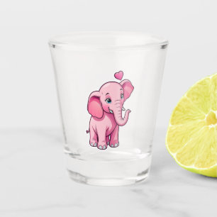 Cute Pink Baby Elephant With Love Shot Glass