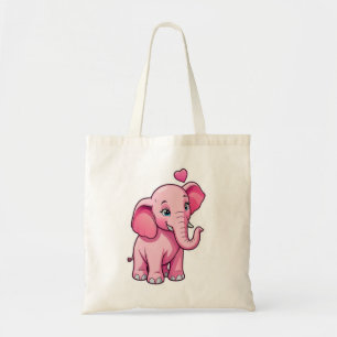 Cute Pink Baby Elephant With Love Tote Bag