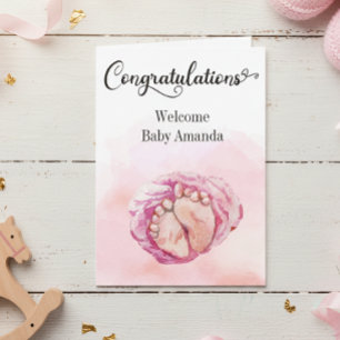 Cute Pink Baby Feet Congratulations Card