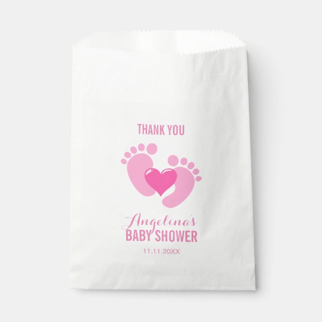 Cute Pink BABY FEET Heart Girl Baby Shower Favour Bag (Front)