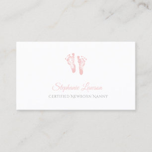 Cute Pink Baby Footprints Certified Newborn Nanny Business Card