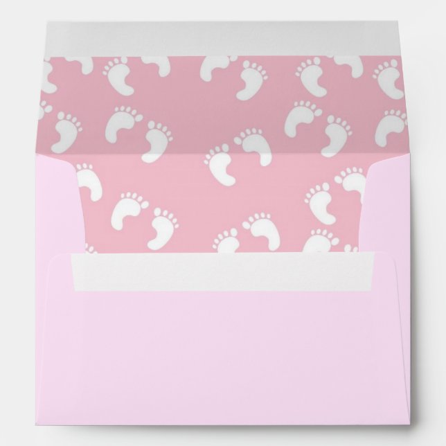 Cute Pink Baby Footprints Girl Baby Shower Envelope (Back (Bottom))