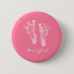Cute Pink Baby Footprints Its a Girl Baby Shower 6 Cm Round Badge