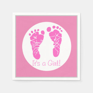 Cute Pink Baby Footprints Its a Girl Baby Shower Napkin