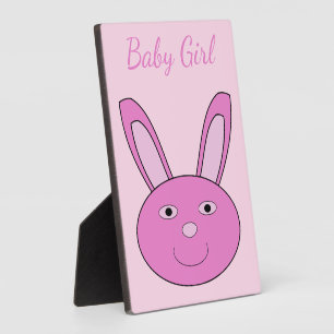 Cute Pink Baby Girl Bunny Face Spring Easter Plaque
