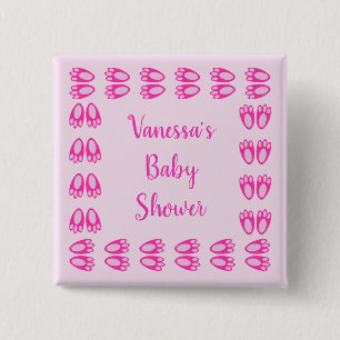 Cute Pink Baby Girl Bunny Feet Easter Baby Shower 15 Cm Square Badge