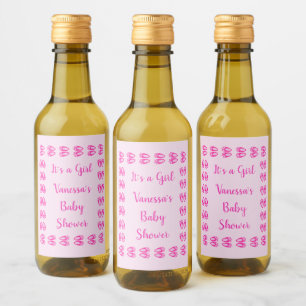 Cute Pink Baby Girl Bunny Feet Easter Baby Shower Wine Label