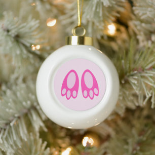 Cute Pink Baby Girl Bunny Feet Easter Ceramic Ball Christmas Ornament