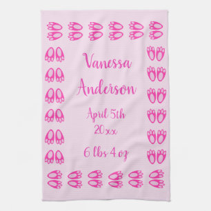 Cute Pink Baby Girl Bunny Feet Easter Custom Tea Towel