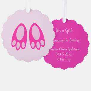 Cute Pink Baby Girl Bunny Feet Easter Custom Tree Decoration Card