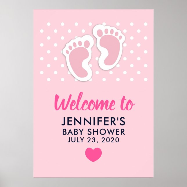 Cute Pink baby Girl Footprints Baby Shower Poster (Front)