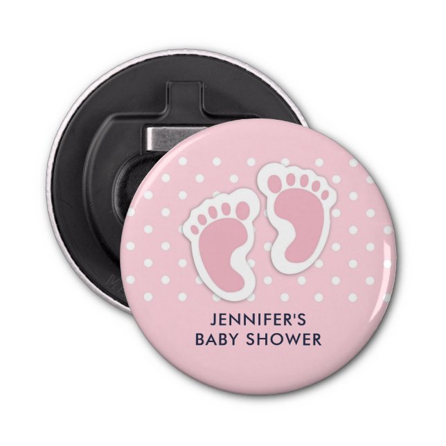 Cute Pink Baby Girl Footprints Bottle Opener (Front)