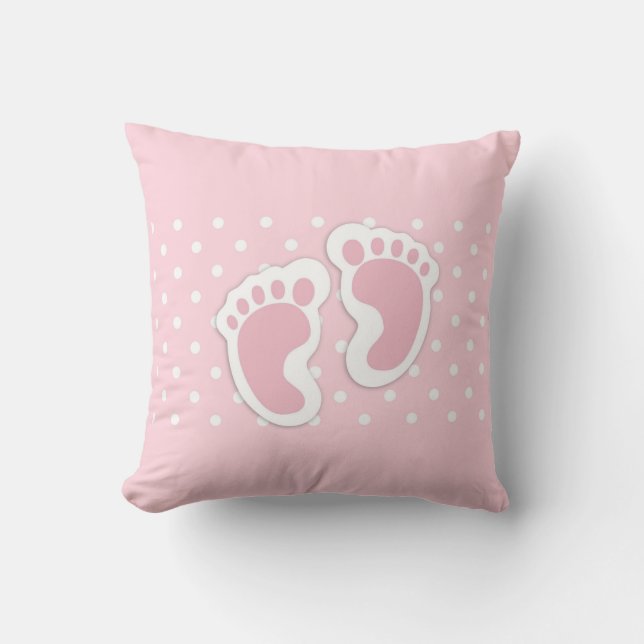 Cute Pink baby Girl Footprints Cushion (Front)