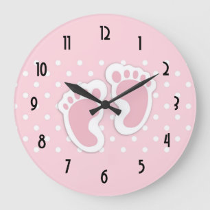 Cute Pink baby Girl Footprints Large Clock