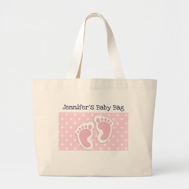 Cute Pink baby Girl Footprints Large Tote Bag (Front)
