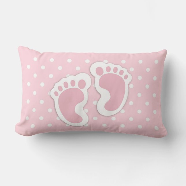 Cute Pink baby Girl Footprints Lumbar Cushion (Front)