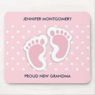 Cute Pink Baby Girl Footprints Mouse Pad