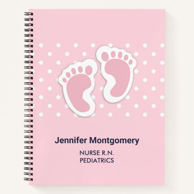 Cute Pink Baby Girl Footprints Notebook (Front)