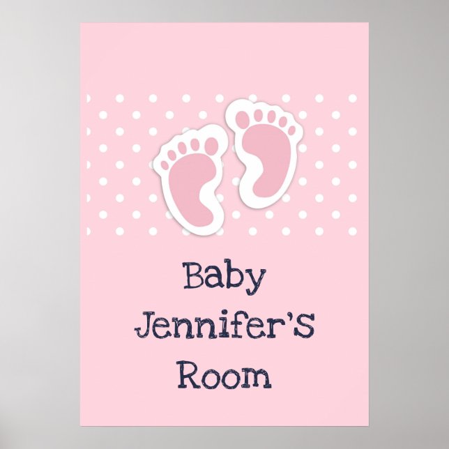 Cute Pink baby Girl Footprints Poster (Front)