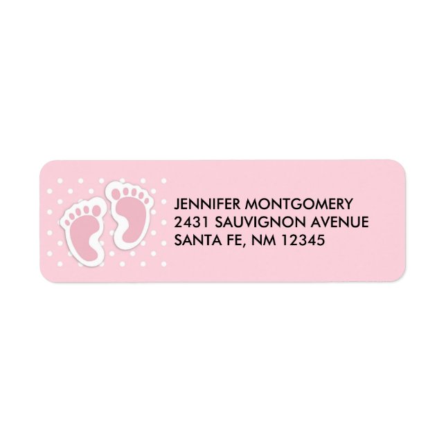 Cute Pink Baby Girl Footprints Return Address Label (Front)