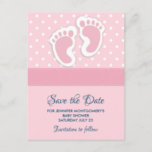 Cute Pink baby Girl Footprints Save the Date Postcard