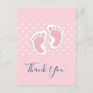 Cute Pink baby Girl Footprints Thank You Postcard