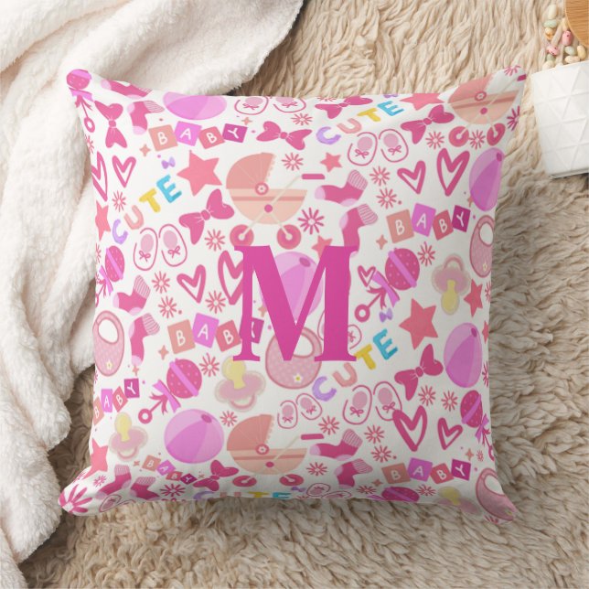 Cute Pink Baby Girl Nursery Pattern personalised Cushion (Blanket)