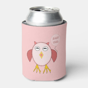 Cute Pink Baby Girl Owl Can Cooler
