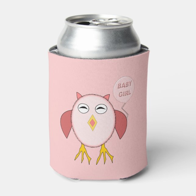 Cute Pink Baby Girl Owl Can Cooler (Can Front)