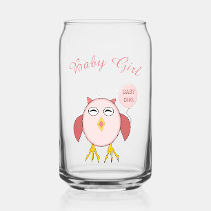 Cute Pink Baby Girl Owl Custom Gender Reveal Can Glass