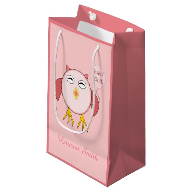Cute Pink Baby Girl Owl Custom Gift Bag (Front Angled)