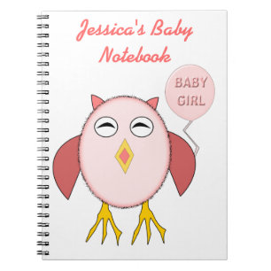 Cute Pink Baby Girl Owl Customizable Notebook
