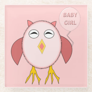 Cute Pink Baby Girl Owl Glass Coaster