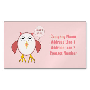 Cute Pink Baby Girl Owl Magnetic Business Cards
