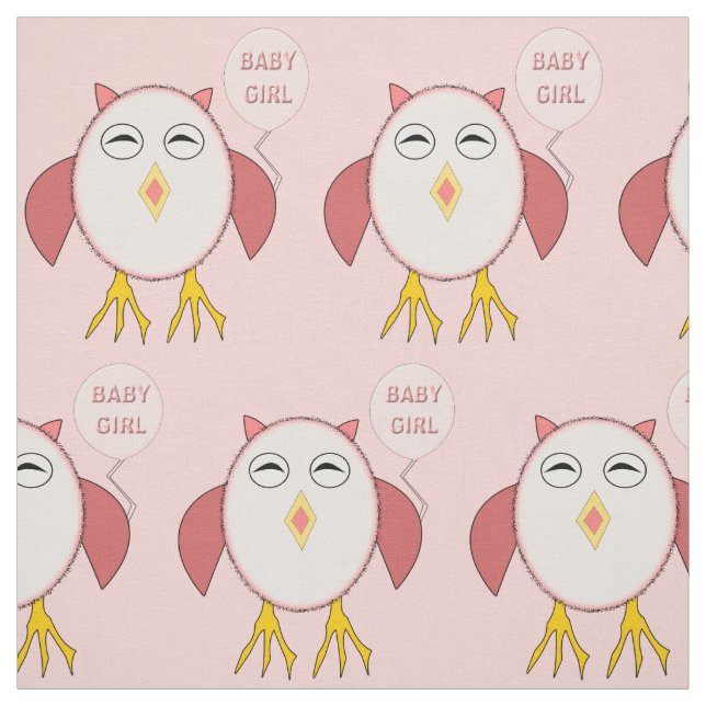 Cute Pink Baby Girl Owl Patterned Fabric (Swatch)