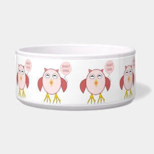 Cute Pink Baby Girl Owl Pet Bowl
