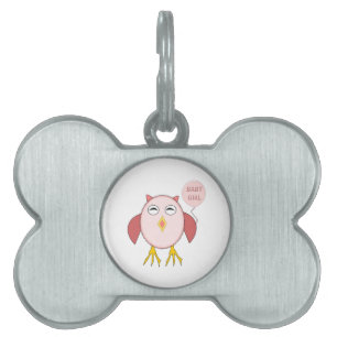 Cute Pink Baby Girl Owl Pet Tag