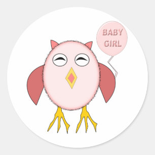 Cute Pink Baby Girl Owl Stickers
