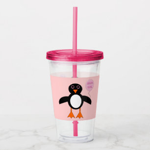 Cute Pink Baby Girl Penguin Acrylic Tumbler