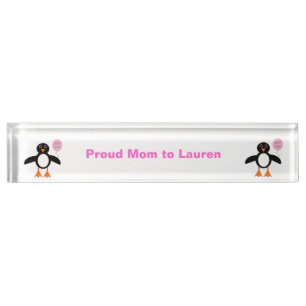 Cute Pink Baby Girl Penguin Custom Desk Nameplate