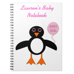 Cute Pink Baby Girl Penguin Customisable Notebook